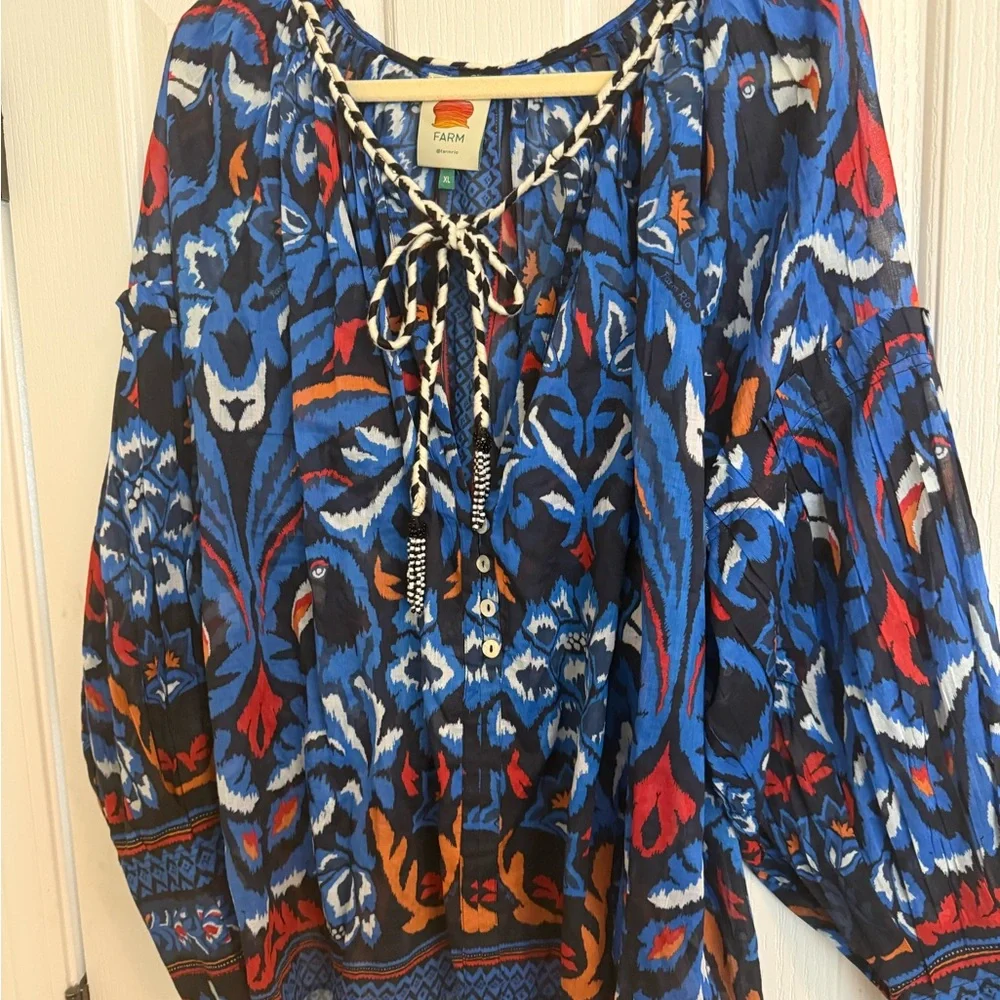 FARM Rio Blue and Orange Blouse - Picture 1 of 12